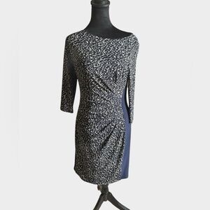 Ralph Lauren Leopard Print Dress 6P Ruched Waist Sheath Midi Petite